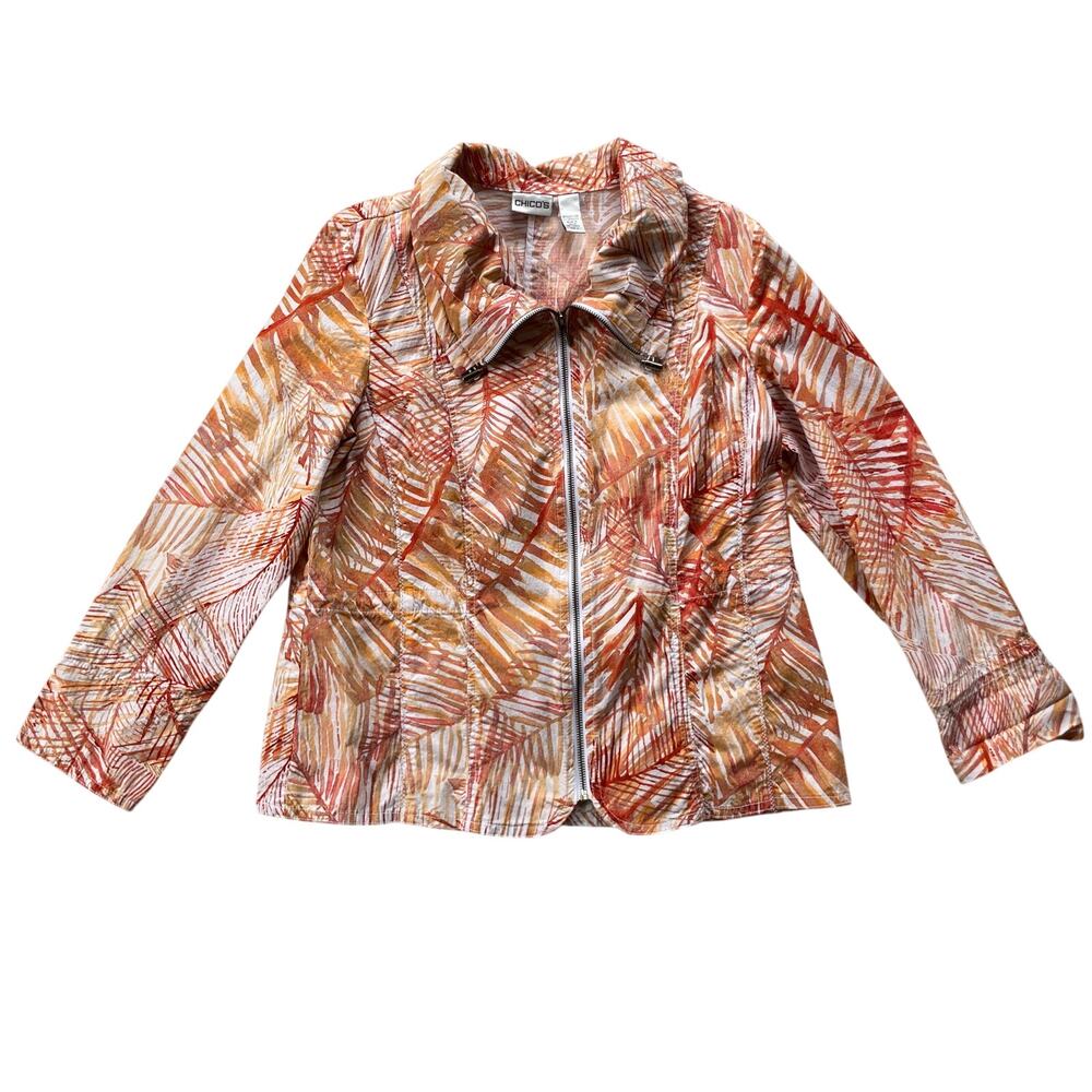 Chico's Stretch Cotton Safari Zip Front Jacket Size 2/Large Spring